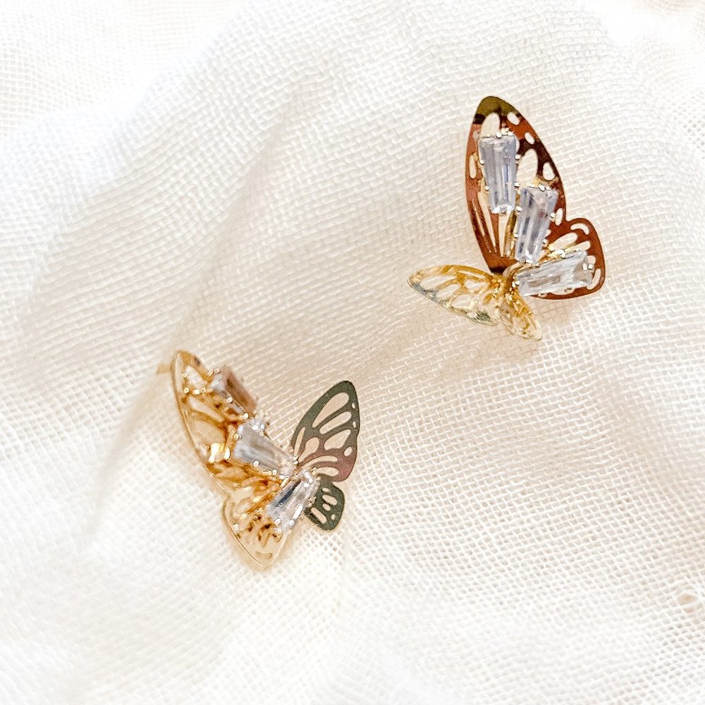 Crystal + Gold Butterfly Stud Earrings